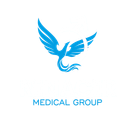 Un logotipo para un grupo médico con un pájaro azul sobre un fondo blanco