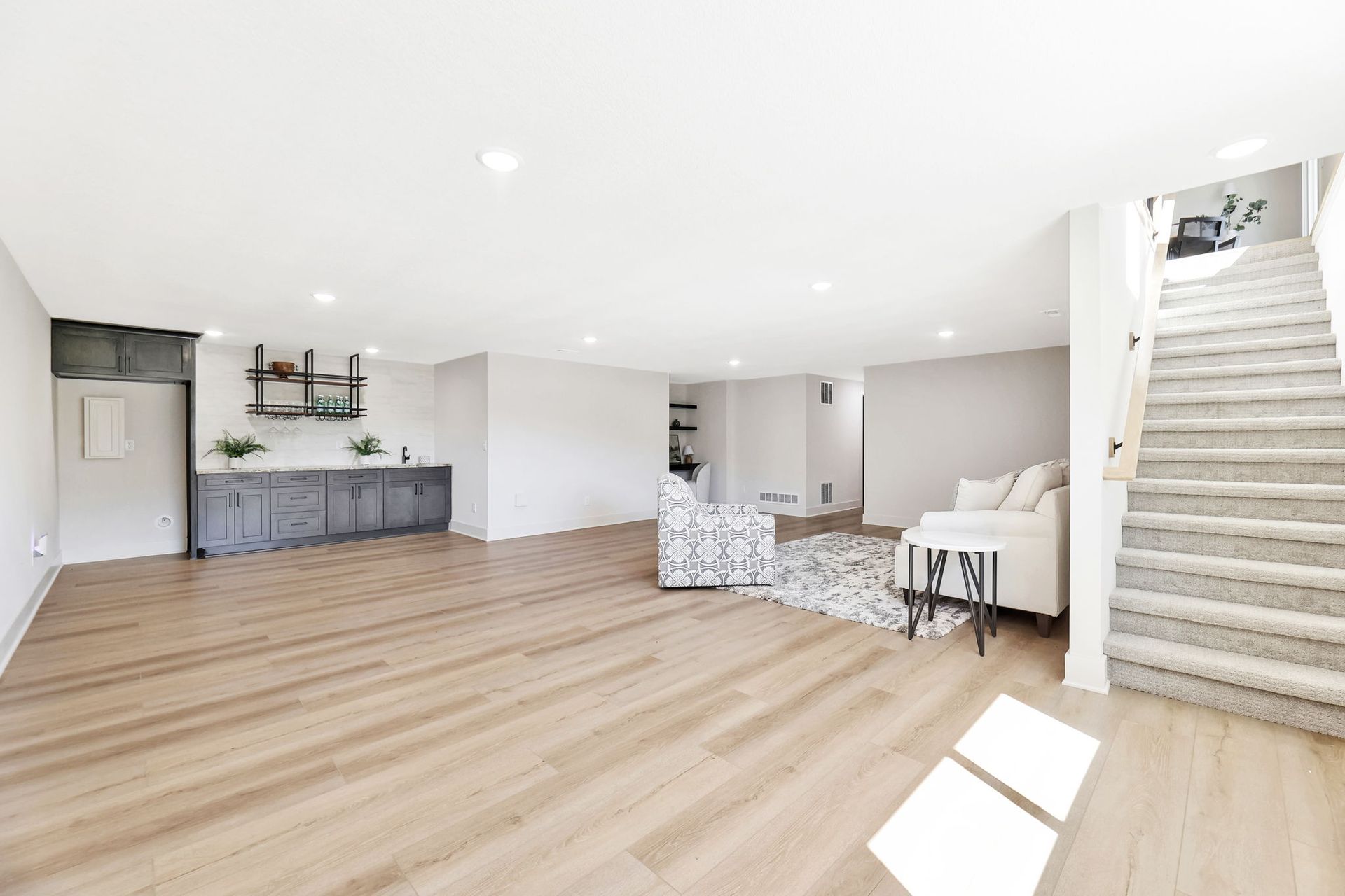 home basement with luxury vinyl flooring