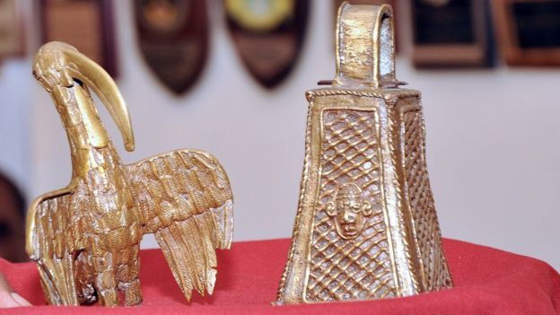 These Benin Bronze artefacts were returned to in Nigeria in 2014 by a British pensioner.