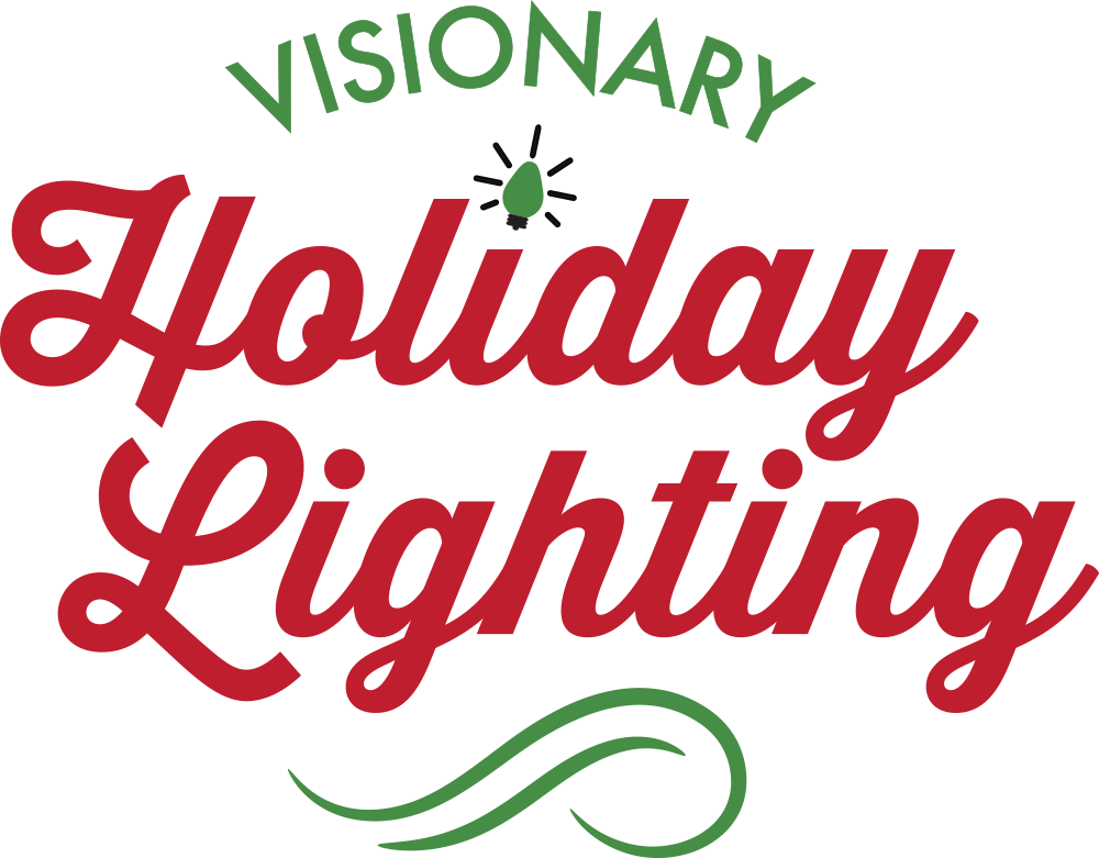 A red and green logo for visionary holiday lighting.