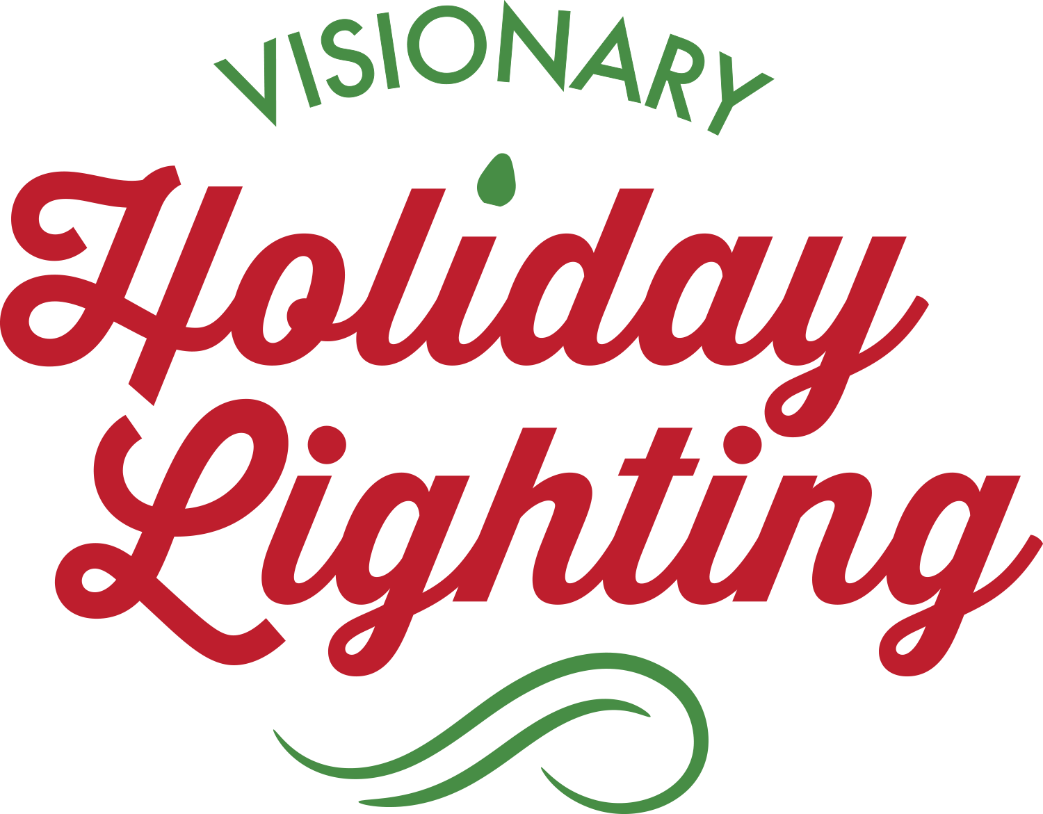 The logo for visionary holiday lighting is red and green.