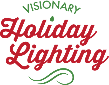 The logo for visionary holiday lighting is red and green.