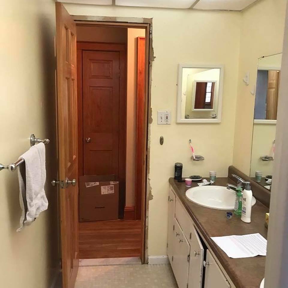 Bathroom Constraction - New Bathroom with Brown Door in Morris County, NJ