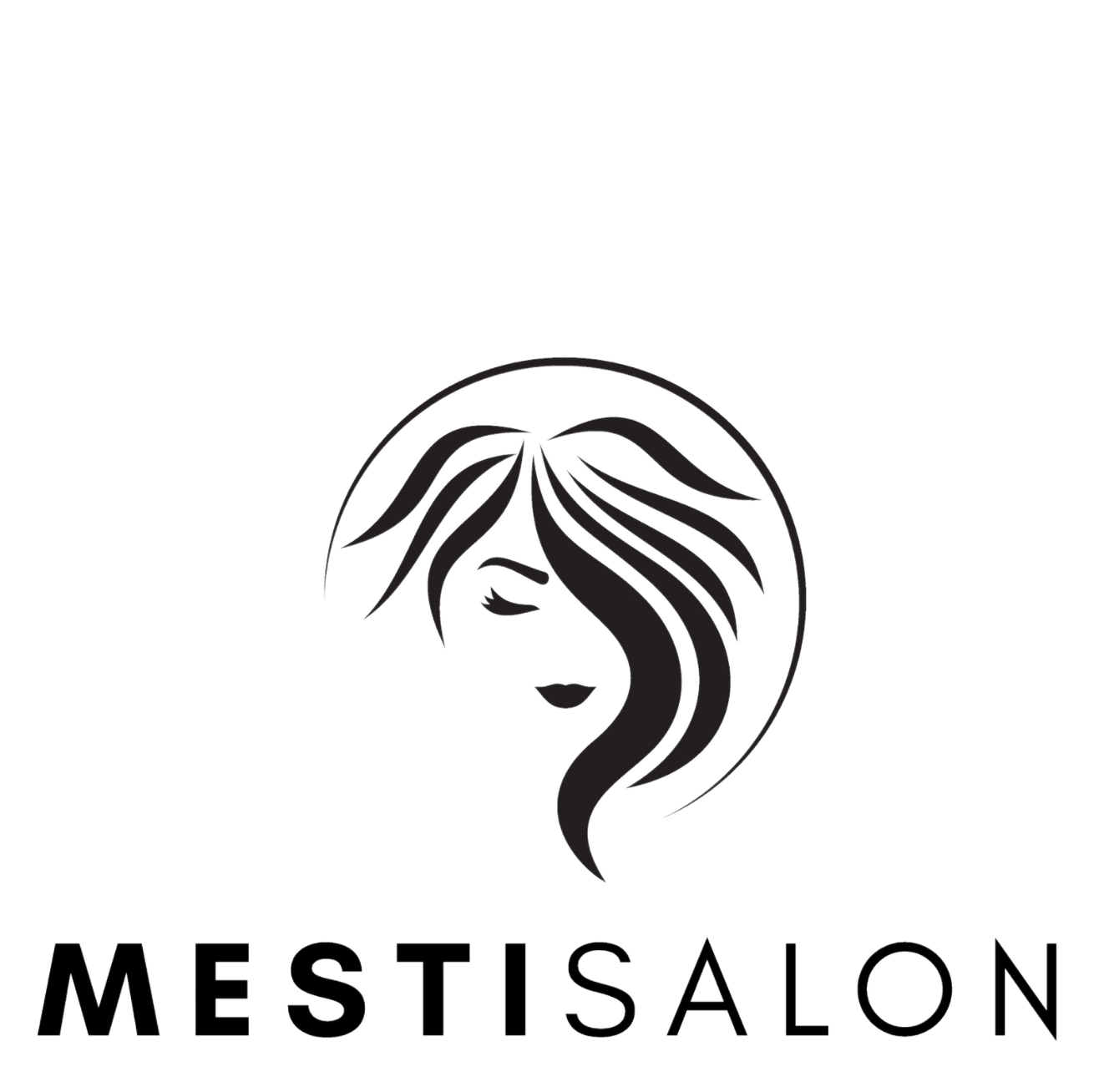 A logo for a hair salon with a woman 's face and hair in a circle.
