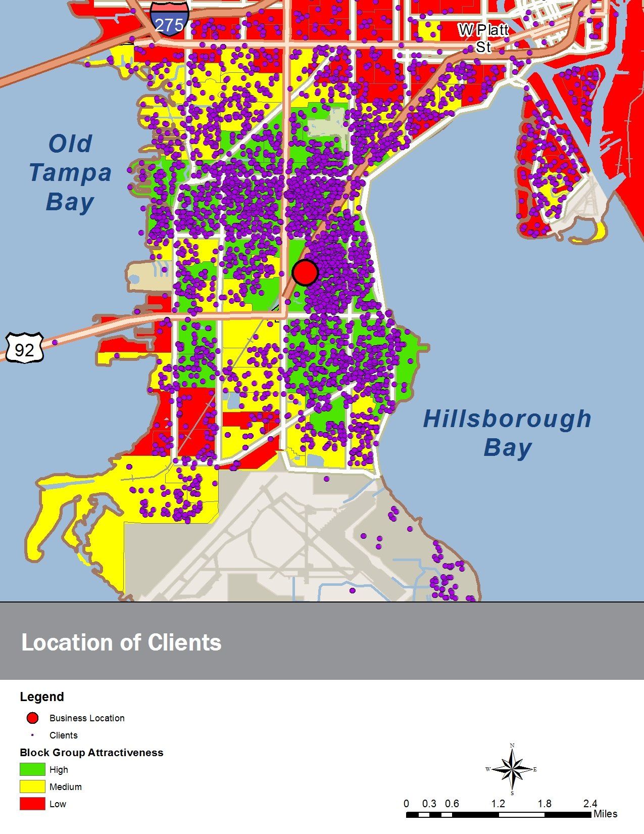 A map of tampa bay showing the location of clients