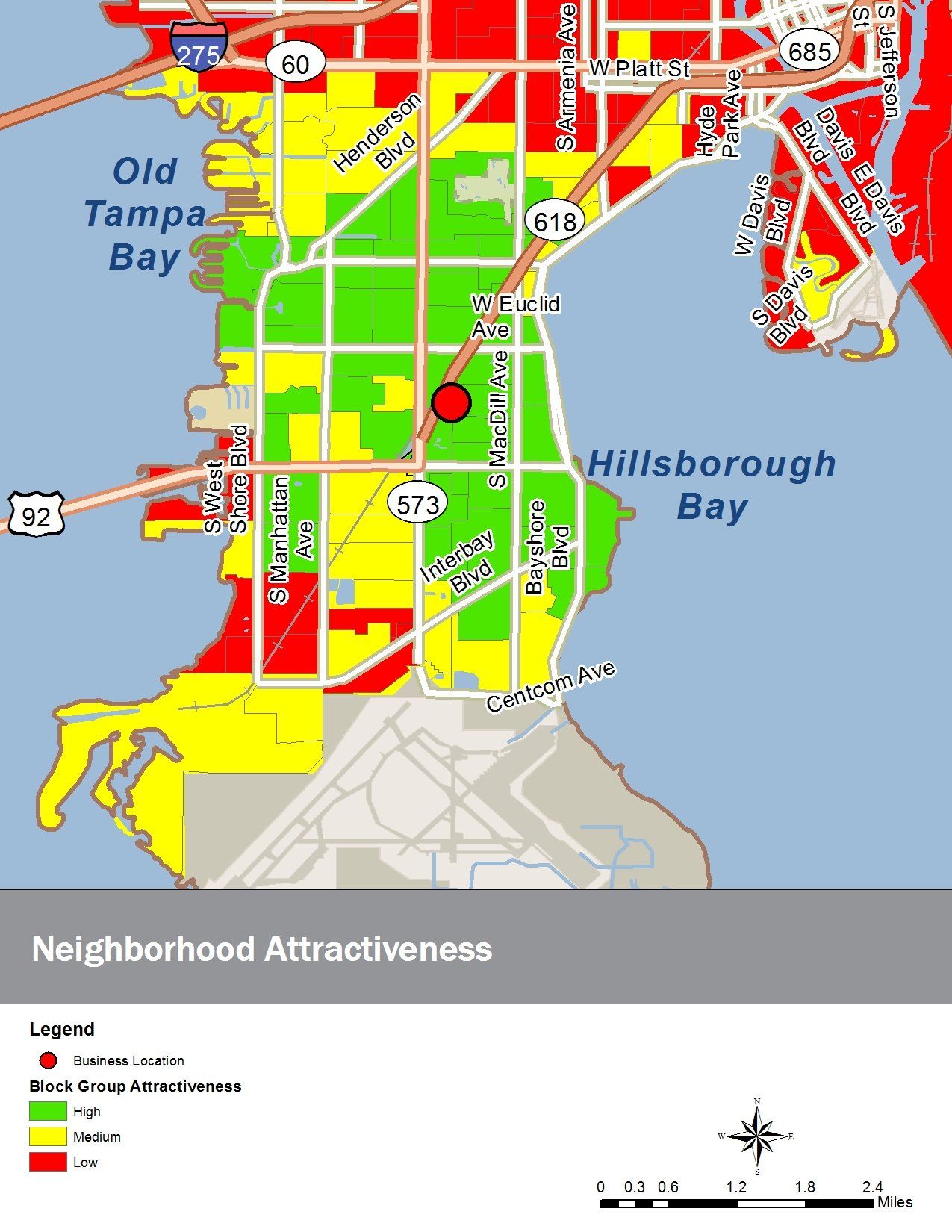 A map of tampa bay showing neighborhood attractiveness