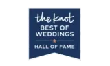 The Knot Best of Weddings Hall of Fame badge, navy blue with white text and a small star.