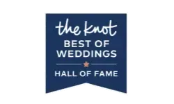 The Knot Best of Weddings Hall of Fame badge, navy blue with white text and a small star.