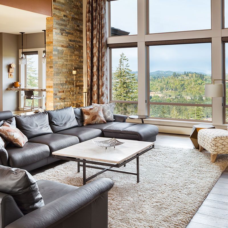 A living room with a couch and a coffee table