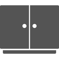 A gray icon of a cabinet with two doors and a shelf.