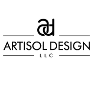 The logo for artisol design llc is black and white.