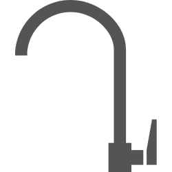 A gray faucet with a handle on a white background.