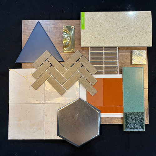 A collage of various tiles including a triangle and a hexagon