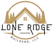 Logo for Lone Ridge Builders, LLC: a golden house outline and pine trees inside a circle, over black text.