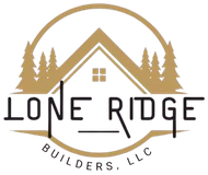 Logo for Lone Ridge Builders, LLC: a golden house outline and pine trees inside a circle, over black text.