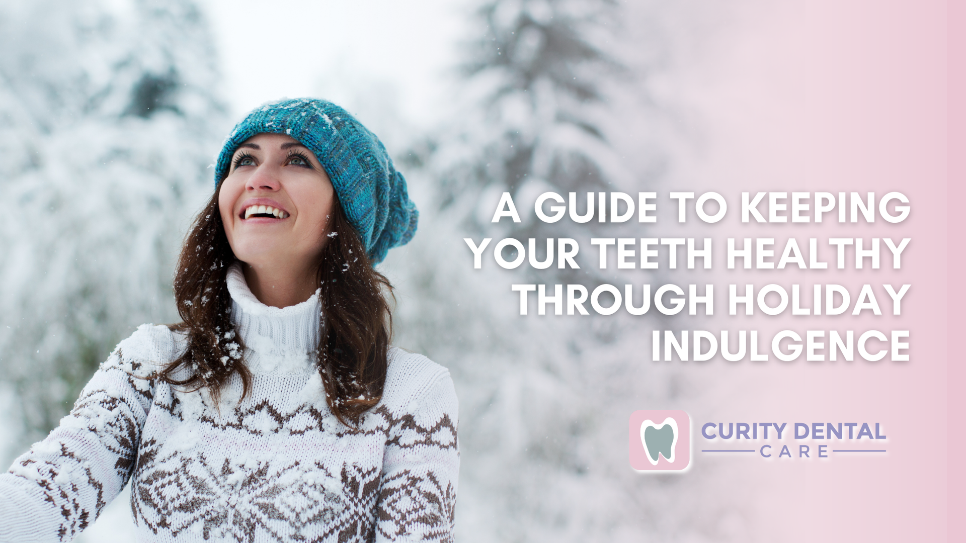 Woman in winter wear smiles outdoors. Text: 