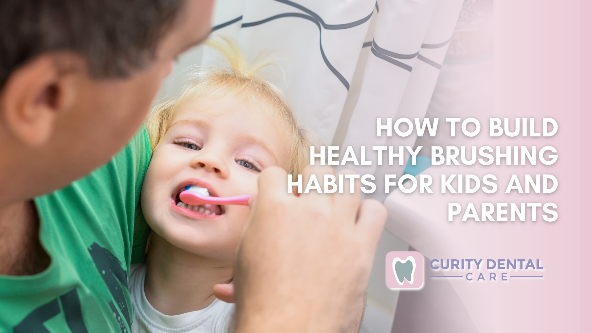 A man is brushing a little girl 's teeth in front of a mirror.