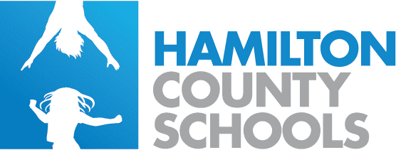 A logo for hamilton county schools with a gymnast on it