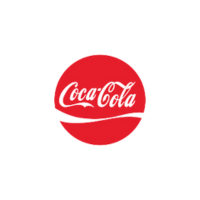 The coca cola logo is in a red circle on a white background.