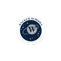 The logo for walker schools is a circle with a planet in the middle.