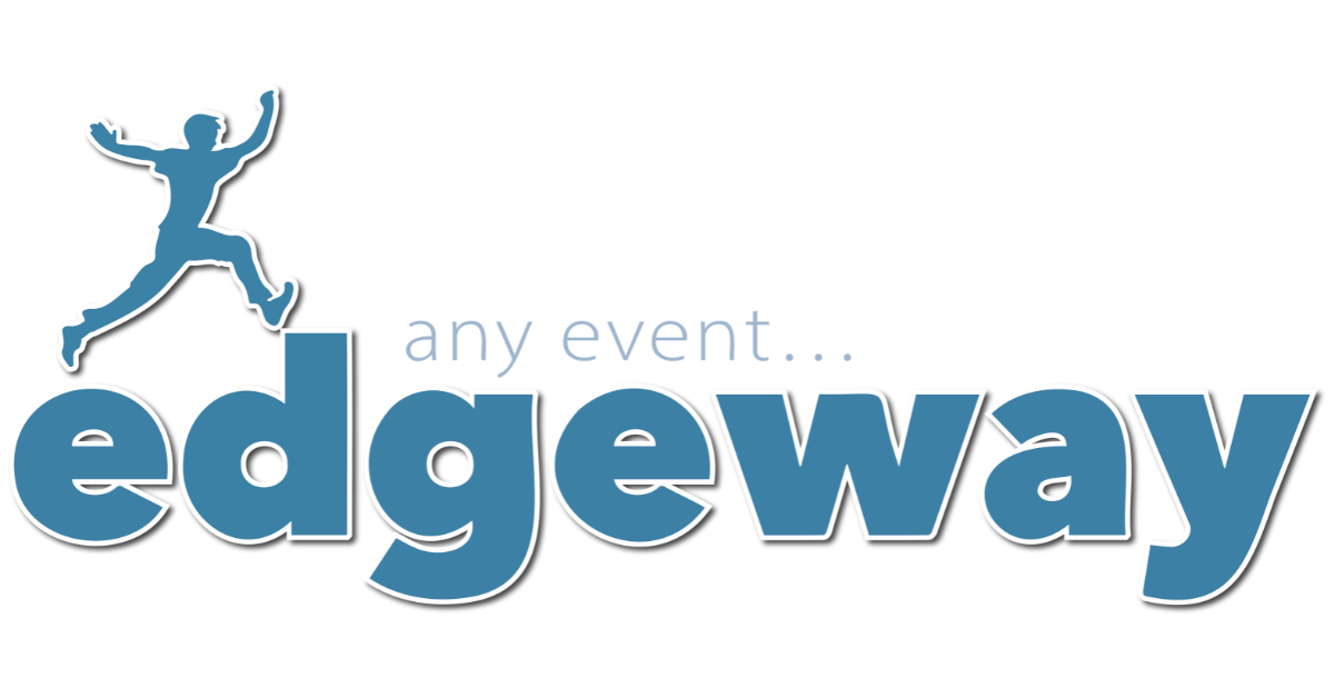 Blue and white logo for Edgeway Events.