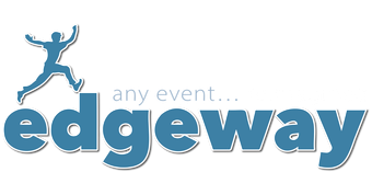 Blue and white logo for Edgeway Events.