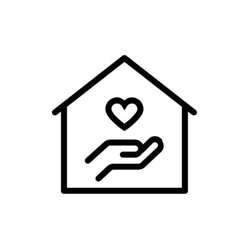 A hand is holding a house with a heart inside of it.