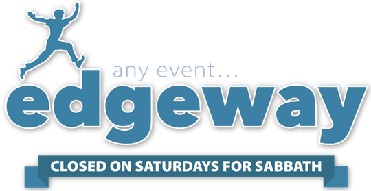 Blue and white logo for Edgeway Events.