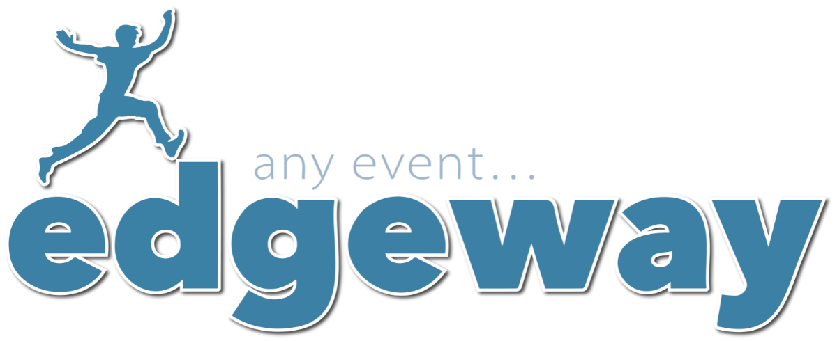 Blue and white logo for Edgeway Events.