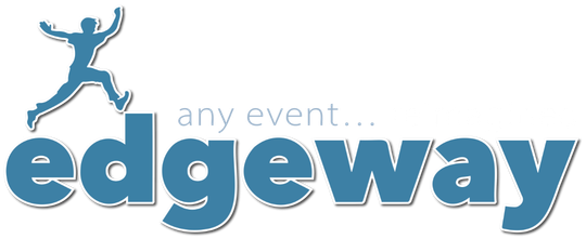 Blue and white logo for Edgeway Events.