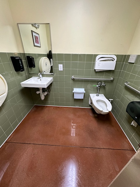 A bathroom with a sink , toilet and mirror