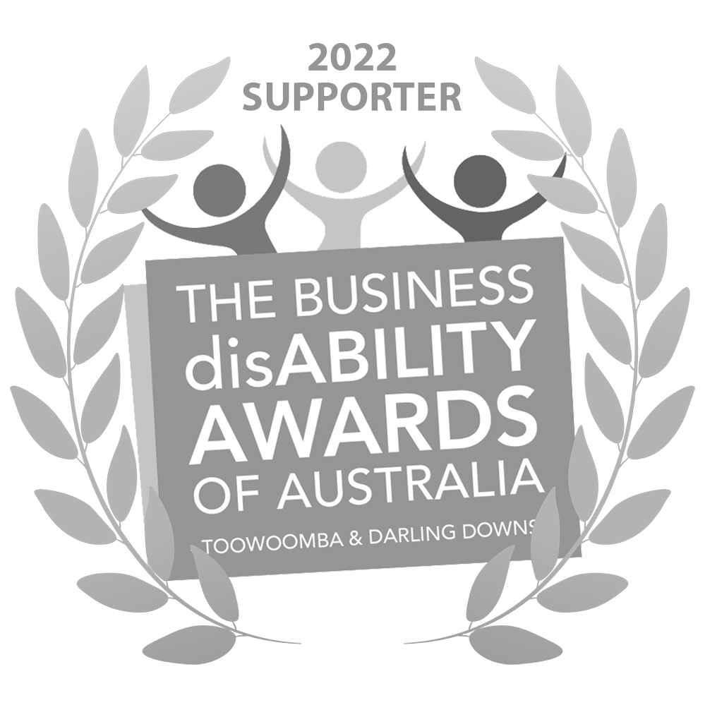a black and white logo for being a 2022 supporter for the business disability awards of australia .