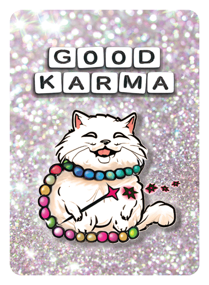 A graphic of the good karma card from the card game inspired by the eras tour.