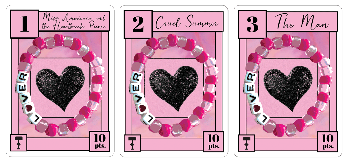 A graphic of three Karma cards from the Lover Era.