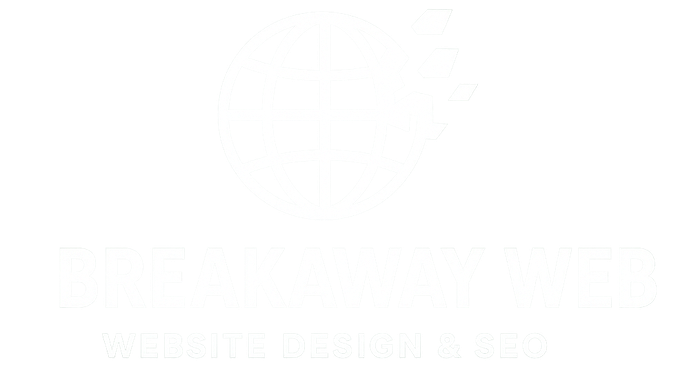 White logo: stylized bird above text,