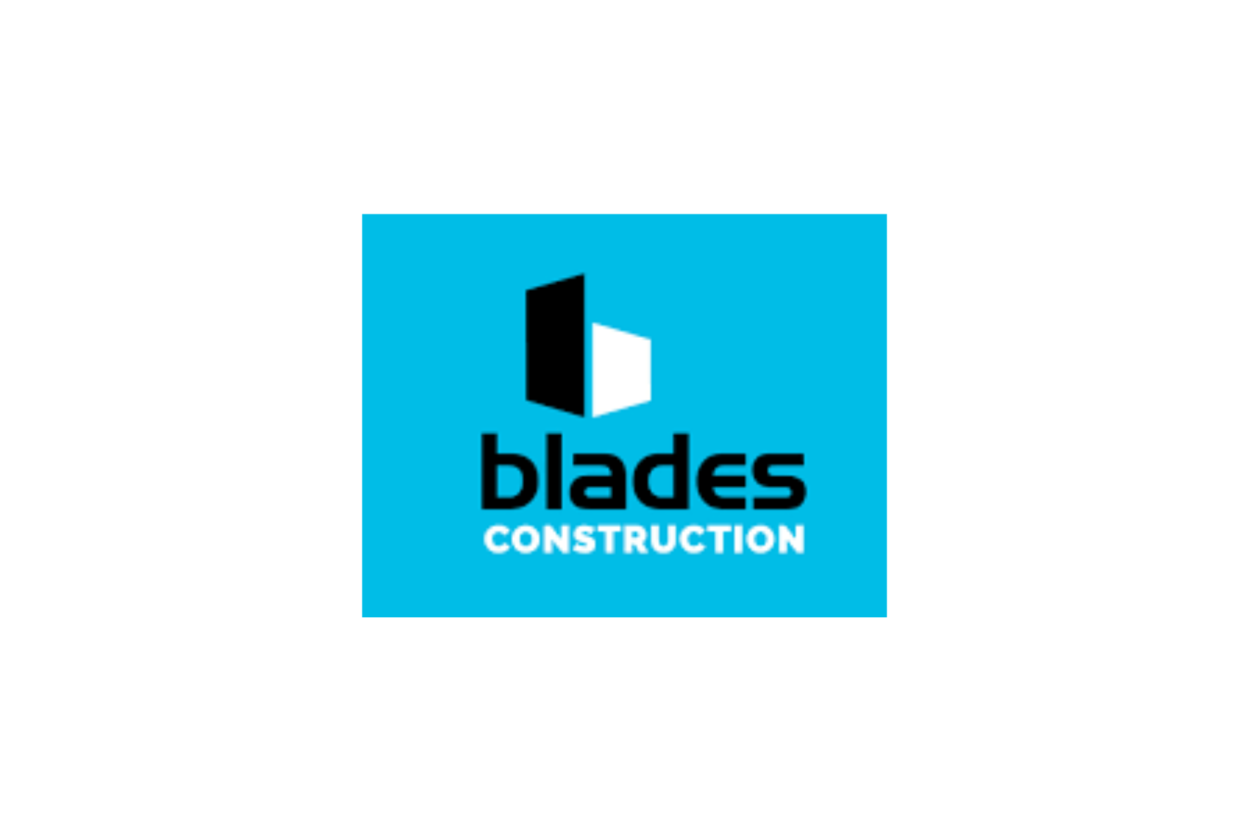 Blades Construction logo in black and cyan on a white background