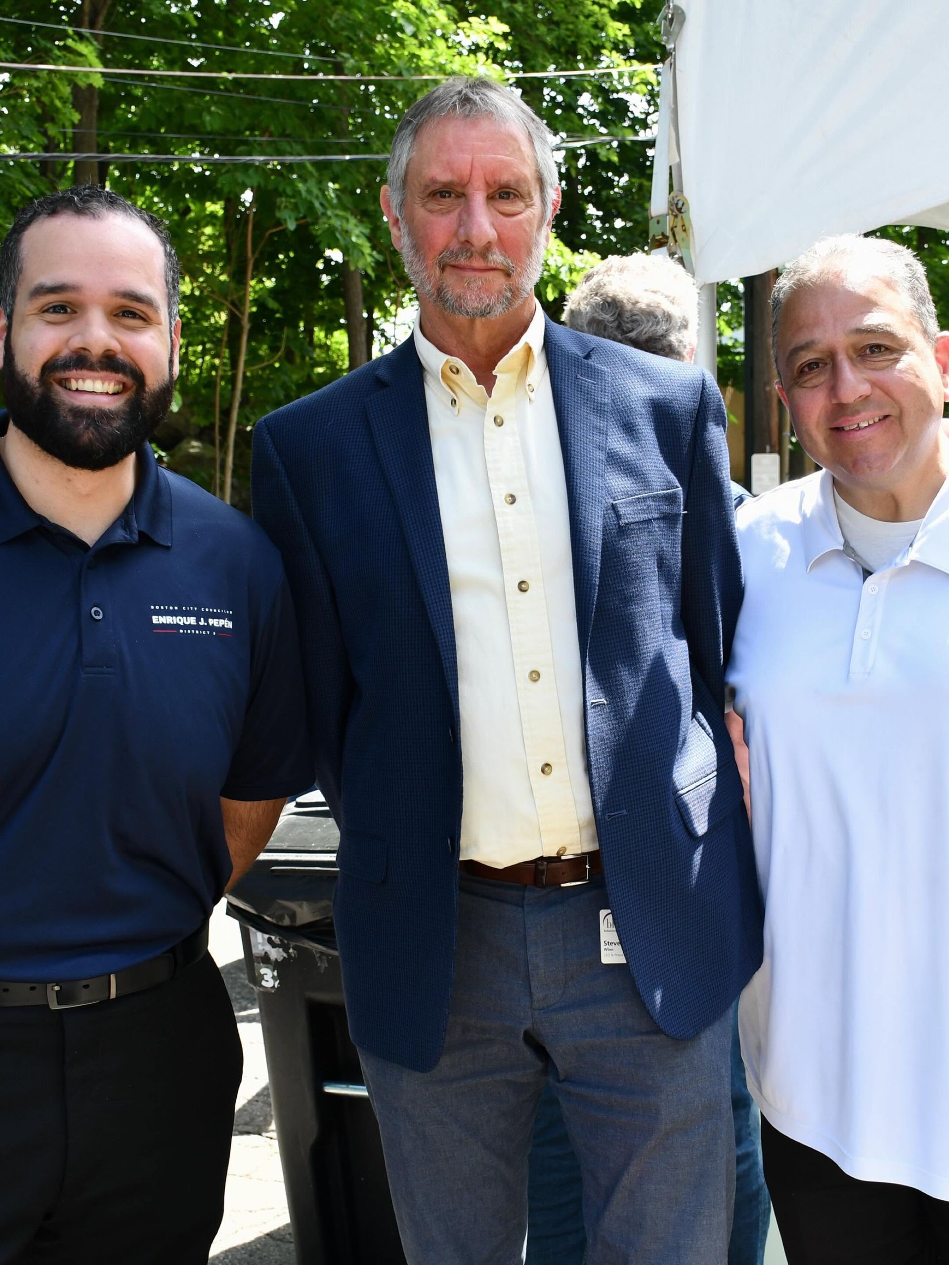 Steve Winn BHN President & CEO is standing with Boston City Councilor Enrique J. Pepén and State Representative Rob Consalvo.