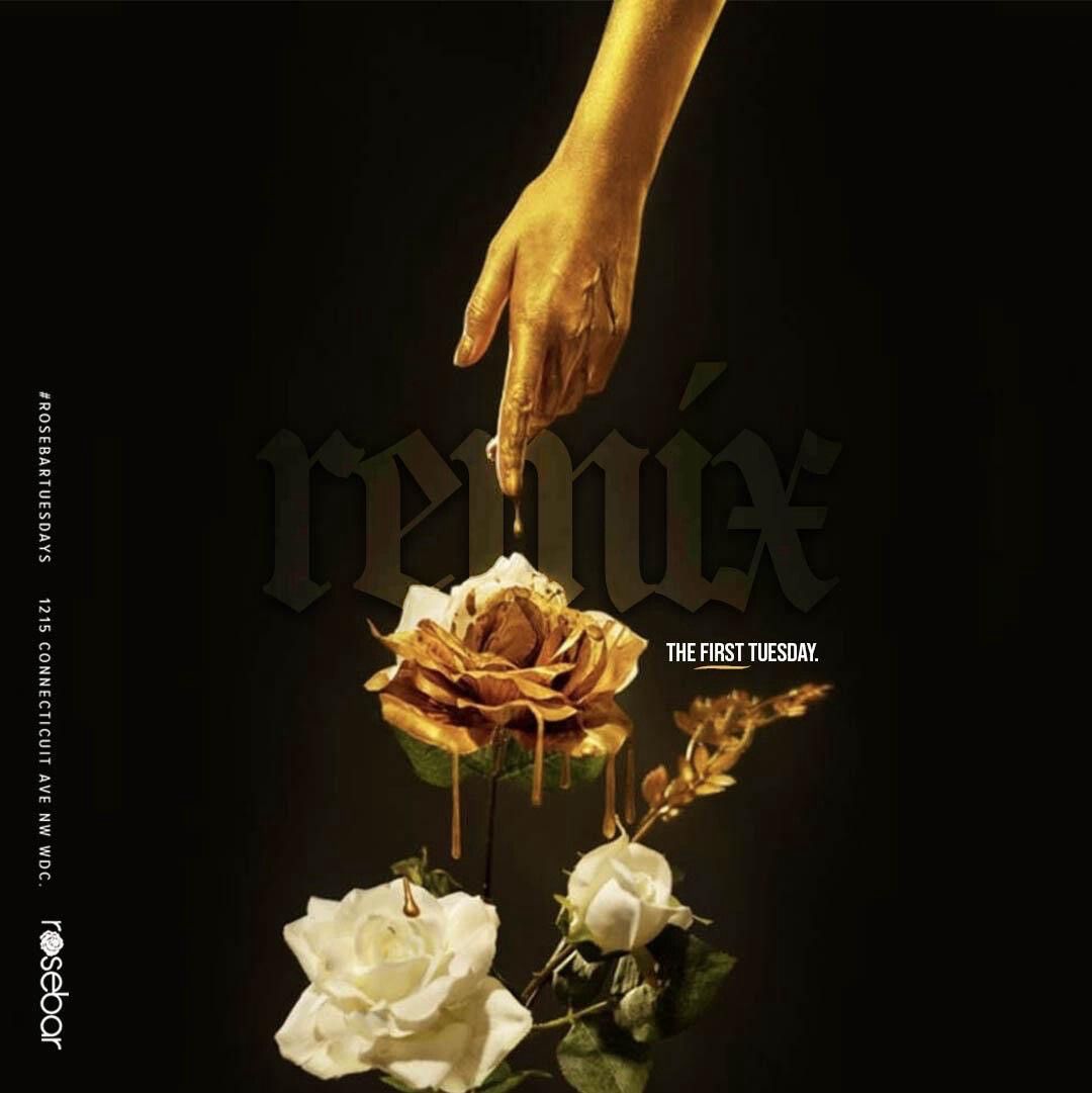 A hand is reaching for a rose on the cover of remix