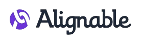 The logo for alignable is purple and black and has a purple circle in the middle.