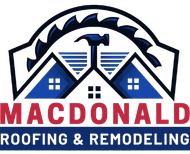 The logo for MacDonald Roofing & Remodeling shows a house and a hammer.