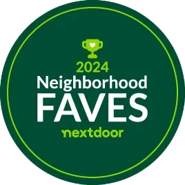 A green circle with the words neighborhood faves nextdoor on it