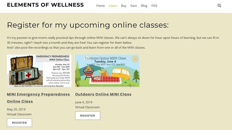 Example of embedding Eventbrite upcoming classes onto a Weebly website