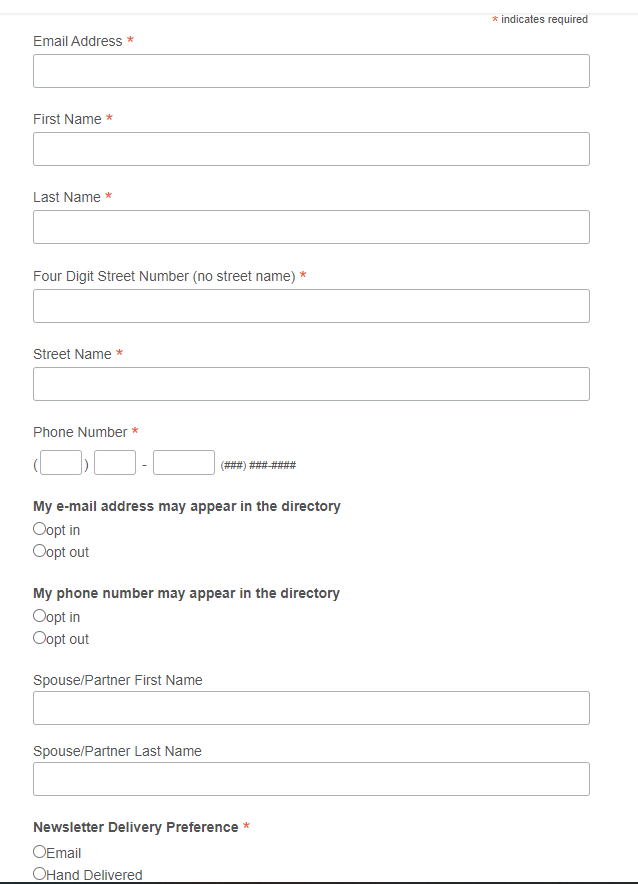 Membership form in MailChimp for a neighborhood