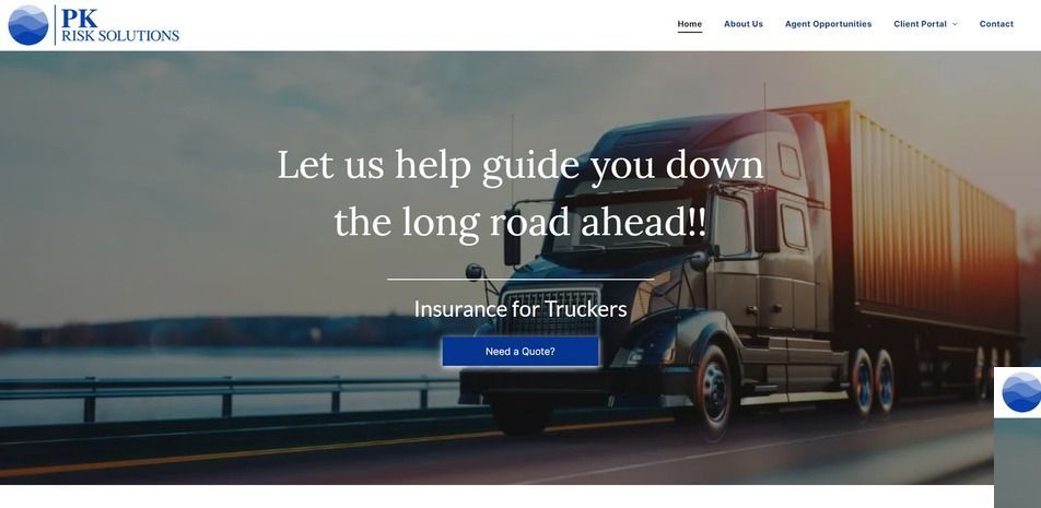 Website screenshot of trucking company