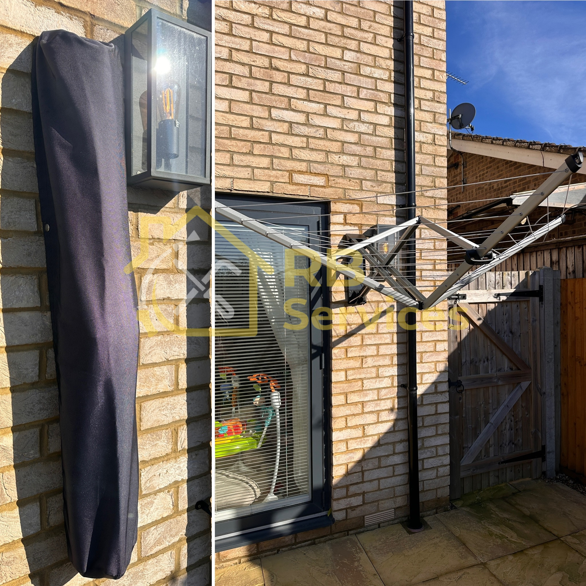 Washing line wall mounted onto brick wall