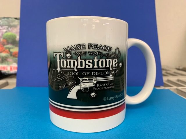 White mug with the text 