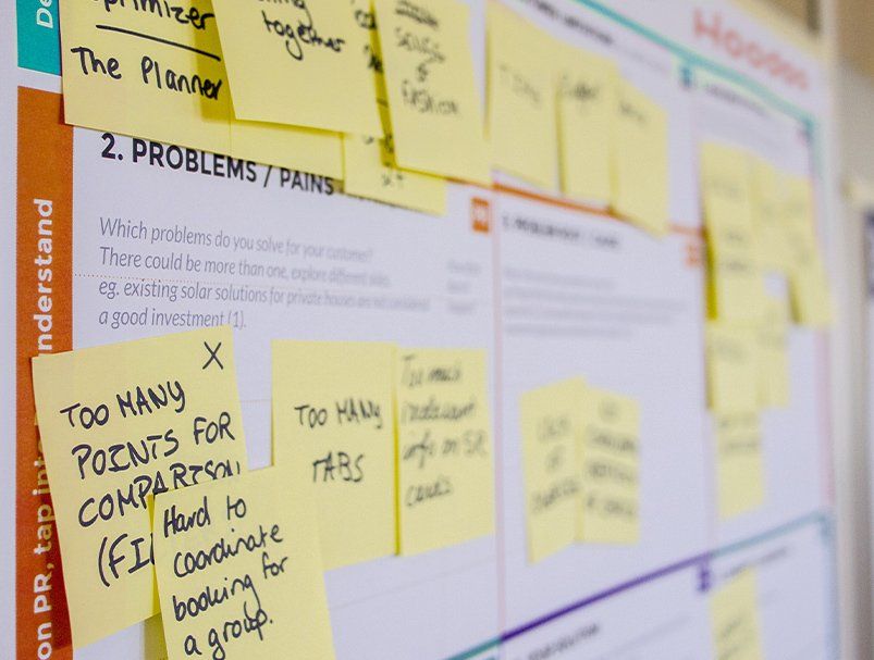 Sticky notes cover user experience design idea board