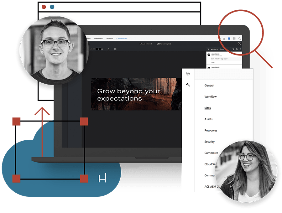 Collage illustration with employees and screenshots