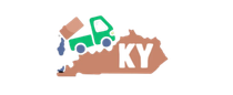 Green truck and cargo spilling out over a brown outline of Kentucky with "KY" in white.