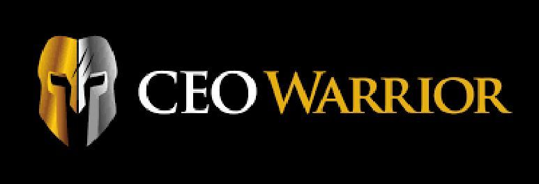 A logo for ceo warrior with a spartan helmet on a black background.